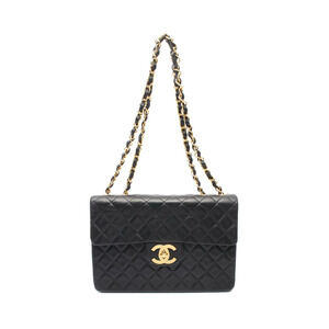 Chanel Matelasse Single Flap Shoulder Bag Lambskin Sheepskin Black
